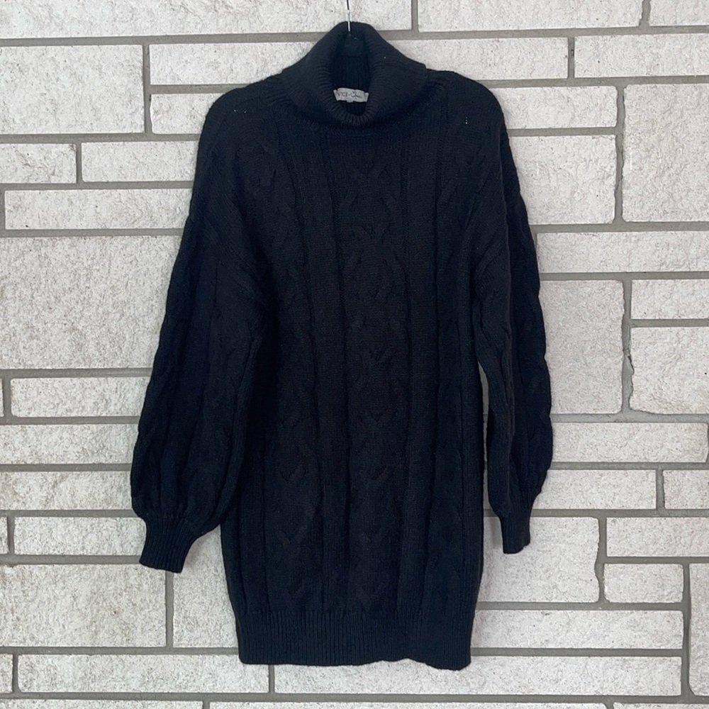 Black Cable Knit Turtleneck Sweater
